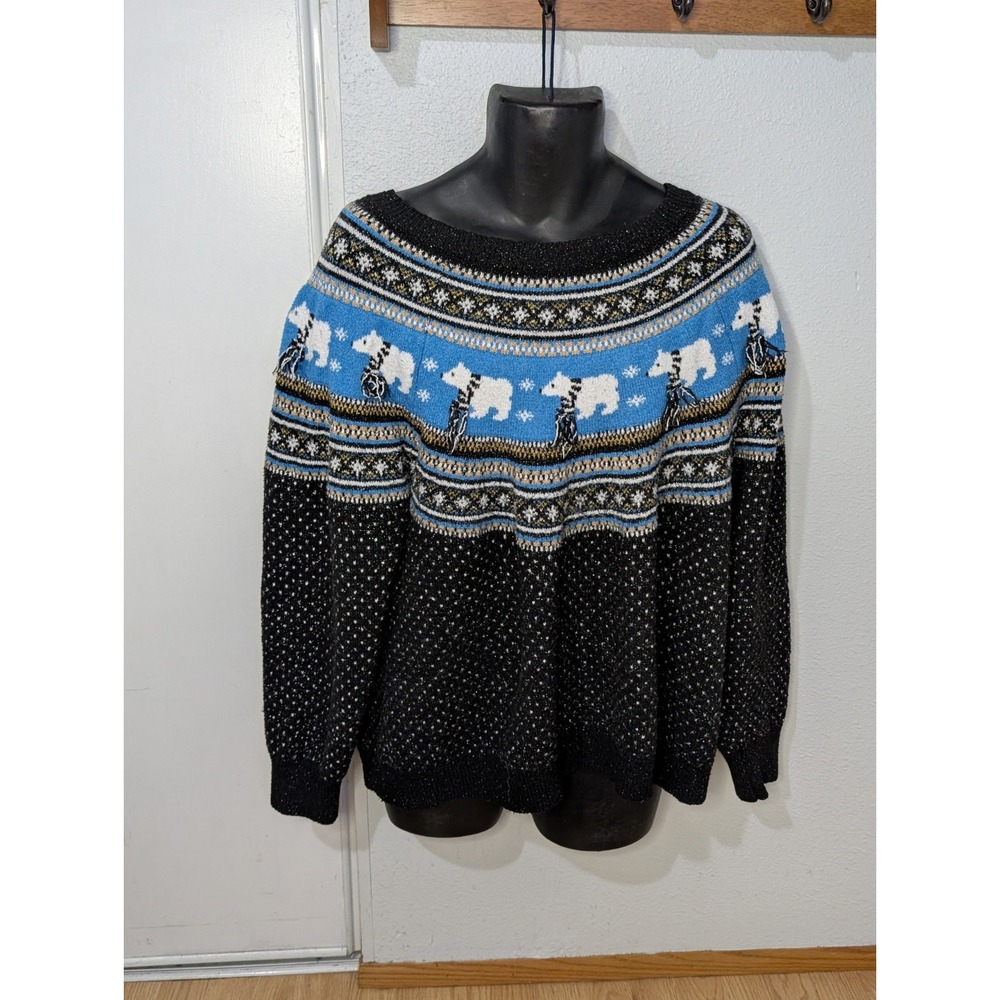 Holiday Time Christmas Sweater Women's 2X Polar‎ Bear Fair Isle Sparkle Knit